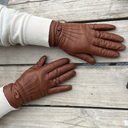 Linda dame skindhandske - Blød cognac skind - Freja skind