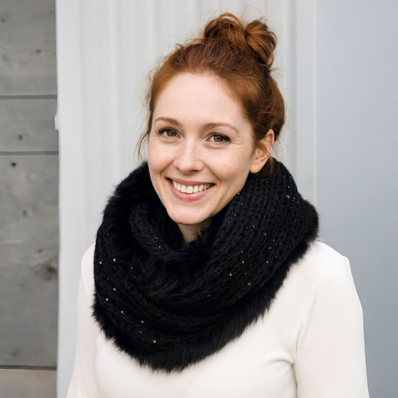 strikket tørklæde - rør med palietter og kaninpels