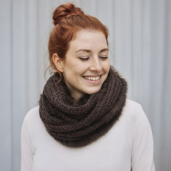 strikket tørklæde - rør med palietter og kaninpels