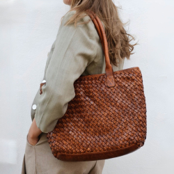 Carbella skuldertaske shopper - patineret cognac bøffel - Montana - Freja skind