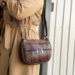 Mille skuldertaske - Mørk cognac lammeskind - Freja skind