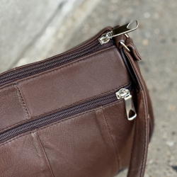 Mille skuldertaske - Mørk cognac lammeskind - Freja skind