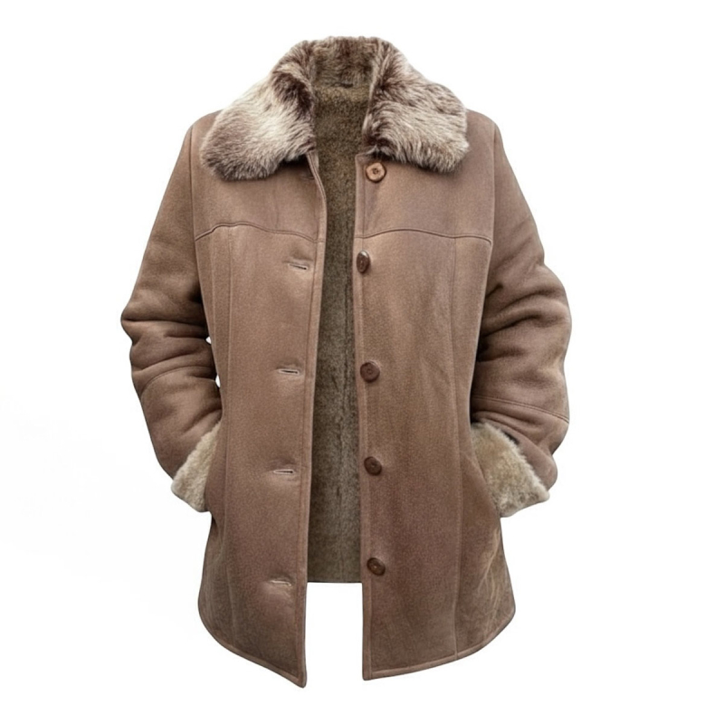Mona fårskinnsjacka i beige fårskinn - Mellanlång modell - Freja Skind