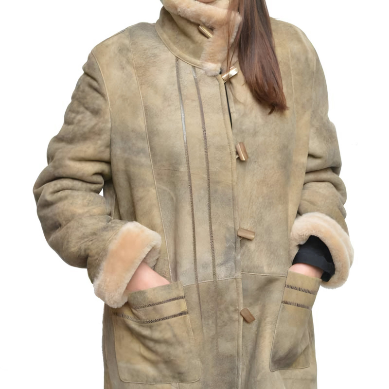 rustik dame rulamsjakke i beige Toscana rulam - Freja skind