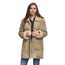 rustik dame rulamsjakke i beige Toscana rulam - Freja skind