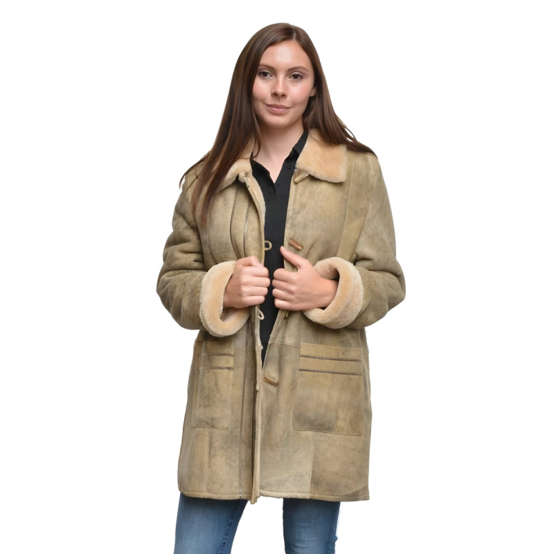 rustik dame rulamsjakke i beige Toscana rulam - Freja skind