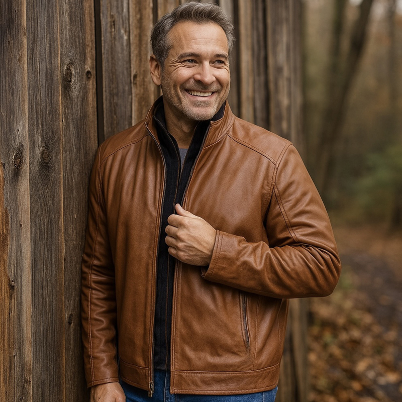 John herre skindjakke i blød cognac lammeskind - Freja skind