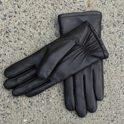 Mia dame skindhandske med kaninpels foer - Blød sort lammeskind udv. - Levinsky