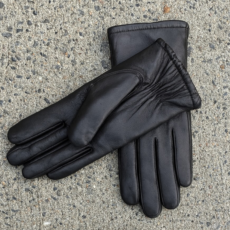 Mia dame skindhandske med kaninpels foer - Blød sort lammeskind udv. - Levinsky