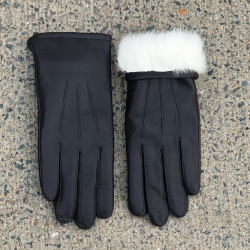 Mia dame skindhandske med kaninpels foer - Blød sort lammeskind udv. - Levinsky