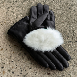 Mia dame skindhandske med kaninpels foer - Blød sort lammeskind udv. - Levinsky