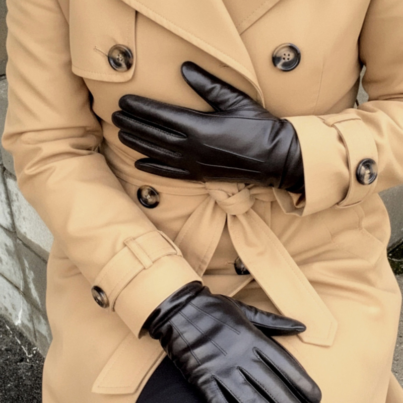 Mia dame skindhandske med kaninpels foer - Blød sort lammeskind udv. - Levinsky