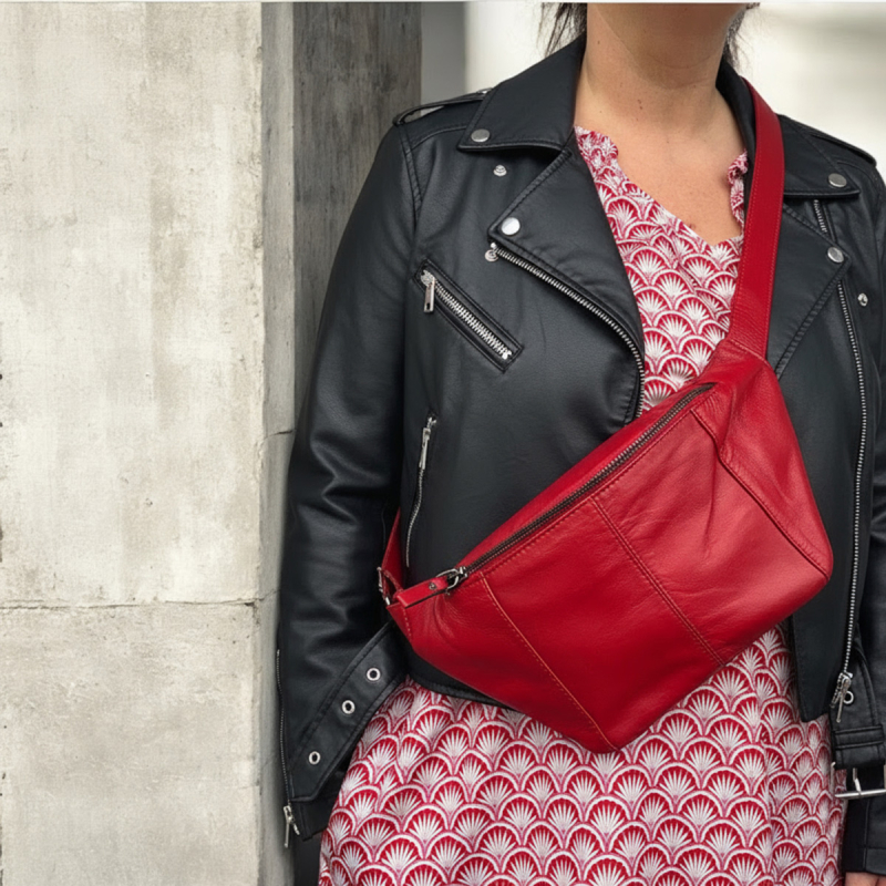 Rød Sanne bumbag i blød lammeskind - Eksklusiv hos Freja skind