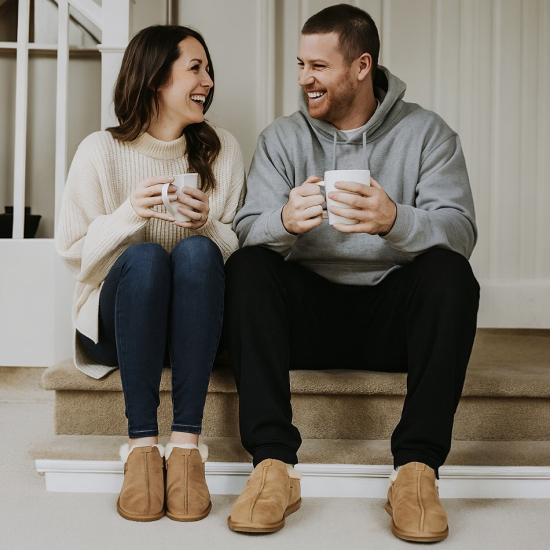 Hjemmesko i cognac rulam - blød og varm - gummisål - Premium kvalitet - Natures collection