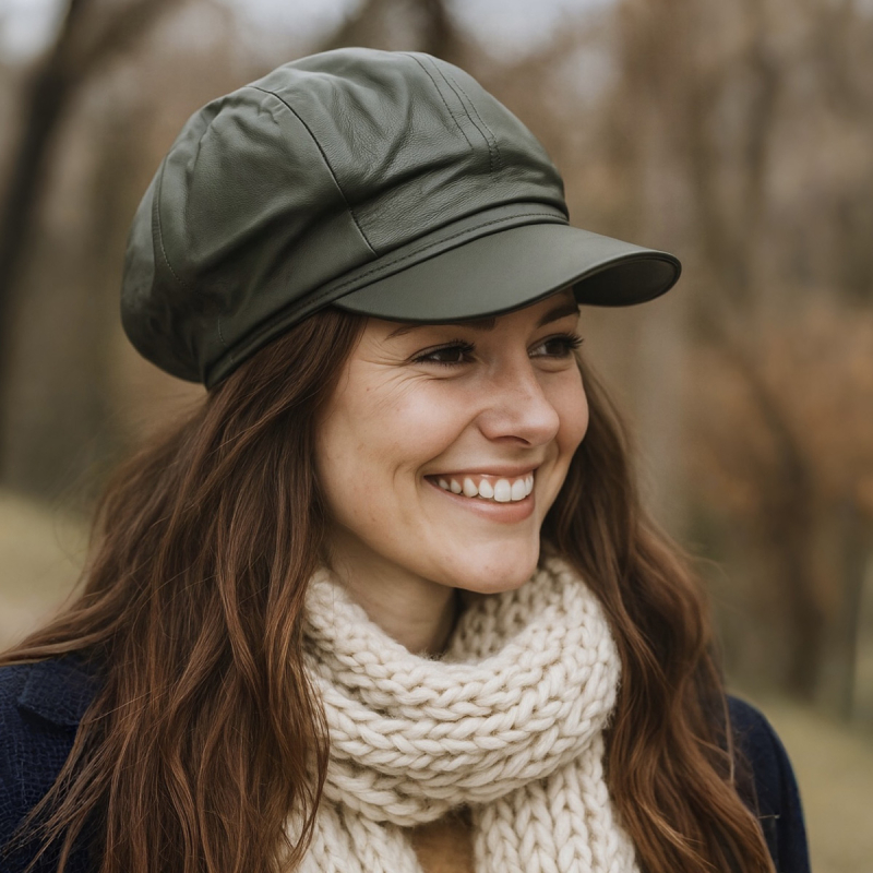 Freja dame skindhat i armygrøn blød lammeskind - Freja skind