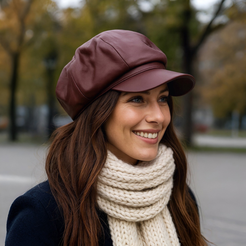 Freja damhatt i mjukt bordeaux lammskinn - Freja Skind