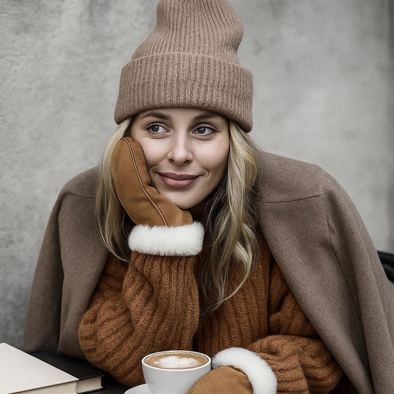 Kristie lammskinnsvante i mjuk och varm cognac Merino lammskinn