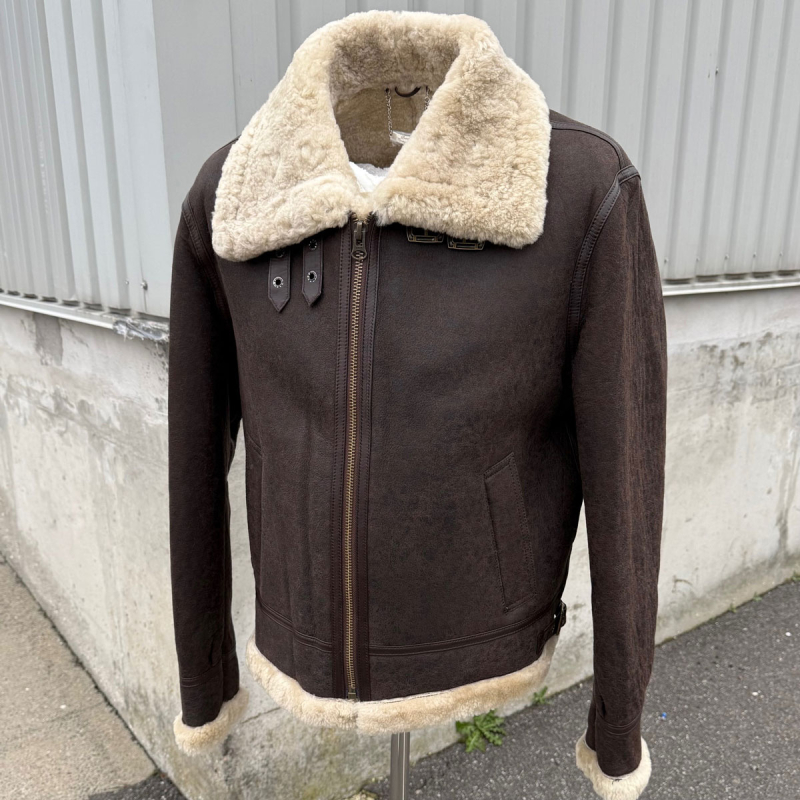 Herre rulams jakke - Pilot design - Brun med beige uld