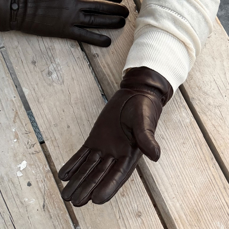 Brun dame skindhandske - Linda fra Levinsky