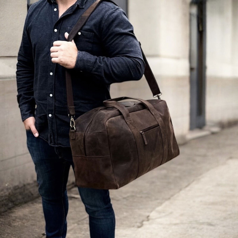 Brun weekendtaske læder - Sydney fra Freja skind