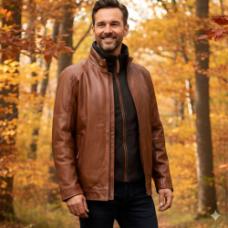 John herre jakke i cobber brown blød lammeskid - Freja skind