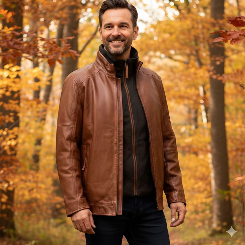 John herre jakke i cobber brown blød lammeskid - Freja skind