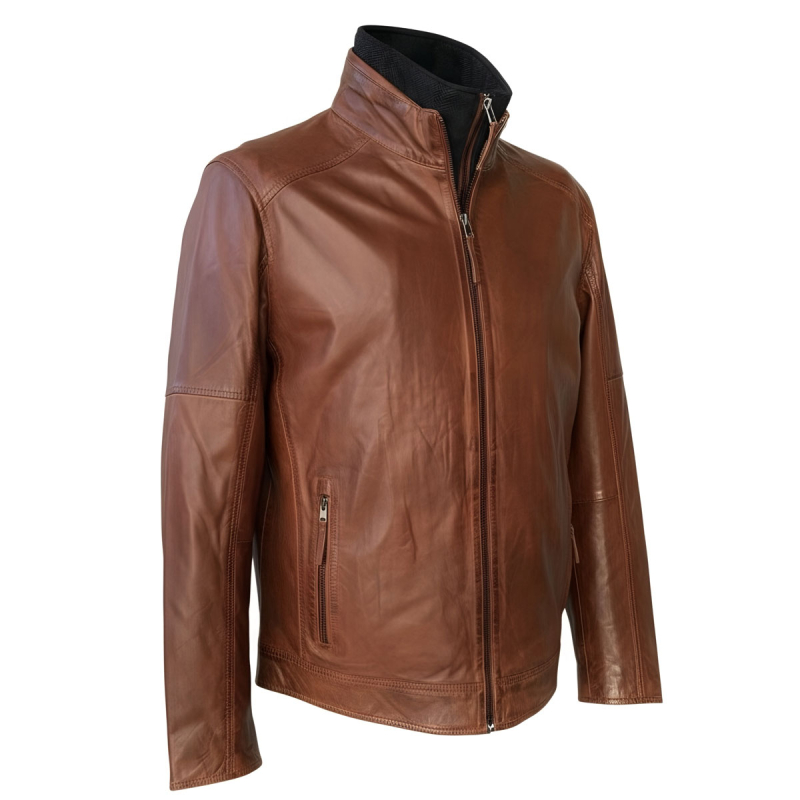 John herre jakke i cobber brown blød lammeskid - Freja skind