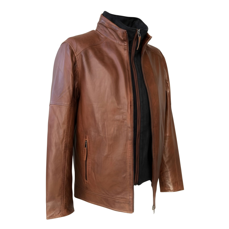 John herre jakke i cobber brown blød lammeskid - Freja skind