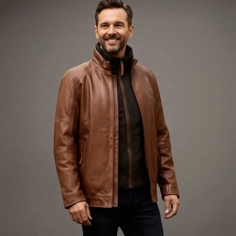 John herre jakke i cobber brown blød lammeskid - Freja skind