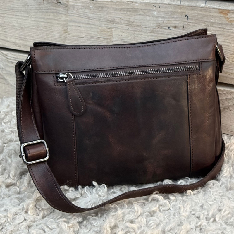 Else skuldertaske i brun skind - Leather design - Freja skind