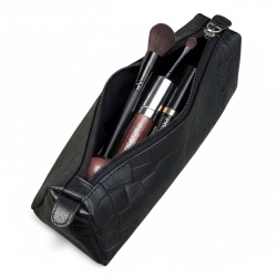 Lotte kosmetikpung - penalhus - etui - Crocopræget sort læder - Leather design