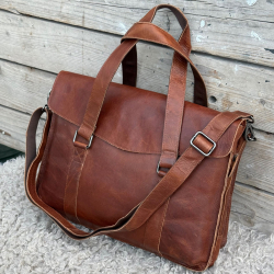 Denise arbejdstaske i patineret cognac bøffellæder - Leather design - Freja skind