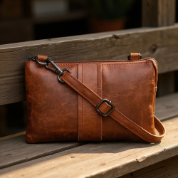 Petra skuldertaske - Smart lille dametaske i cognac bøffellæder - Leather design - Freja skind