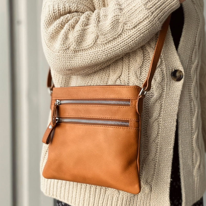 Lullu crossbody taske i blød cognac kalveskind - Freja skind