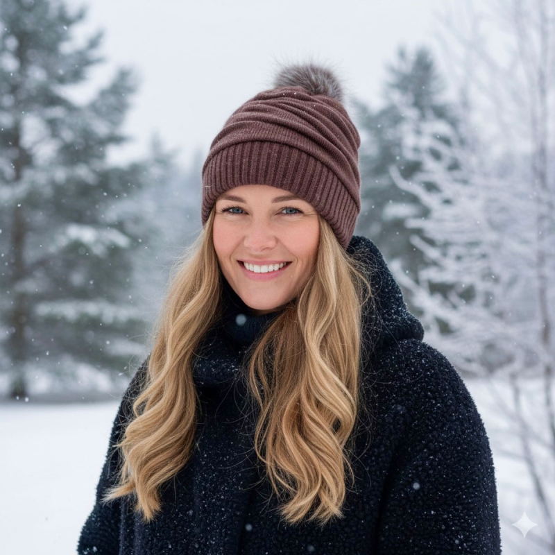 Brun strikhue med grå pelskvast - Lækker kvalitet - Blød og varm