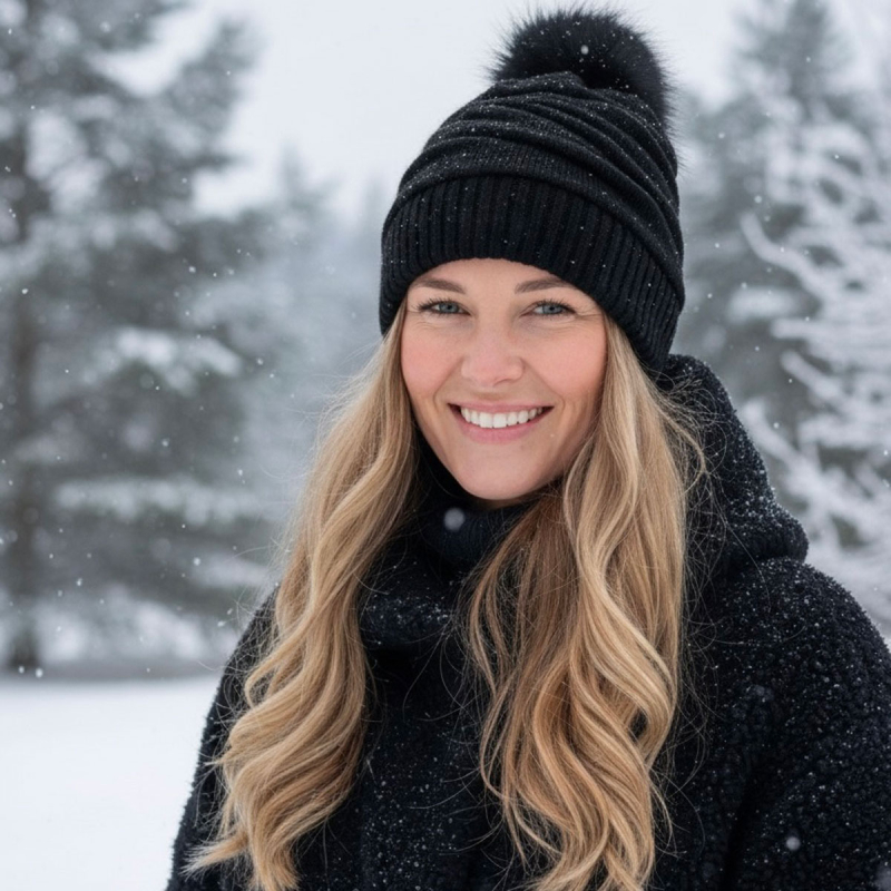 sort strikhue med sort kvast - blød varm og lækker