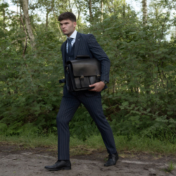 Sort oxford arbejdstaske - Retro stil - kraftig kernelæder - skolelærer  - Freja skind