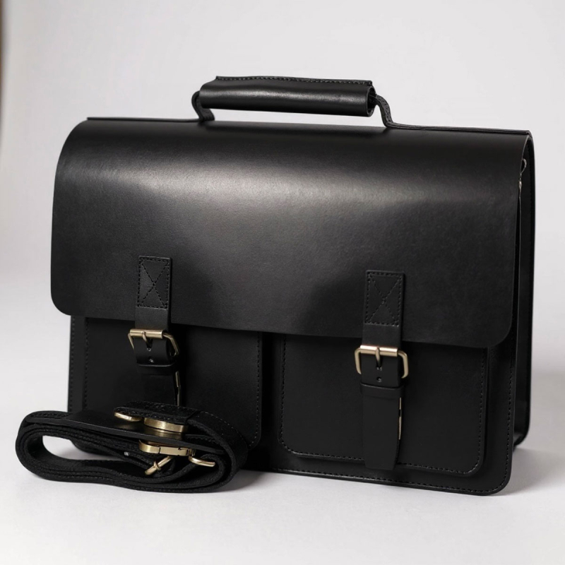 Sort oxford arbejdstaske - Retro stil - kraftig kernelæder - skolelærer  - Freja skind