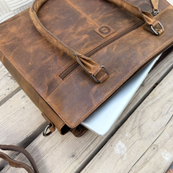 Lady pc taske i hunter brun bøffel - Leather design - Freja skind