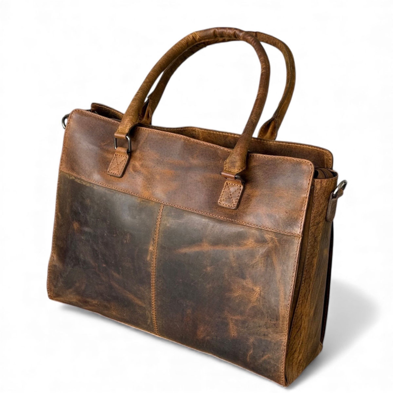 Lady pc-väska i hunter brun buffelläder - För 15,6" pc - Leather design