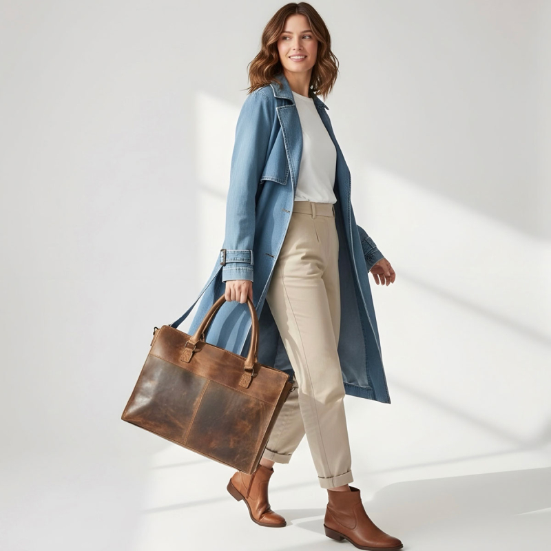 Lady pc-väska i hunter brun buffelläder - För 15,6" pc - Leather design