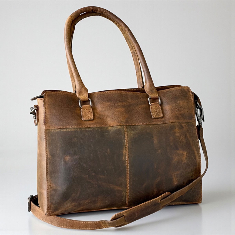 Lady pc-väska i hunter brun buffelläder - För 15,6" pc - Leather design