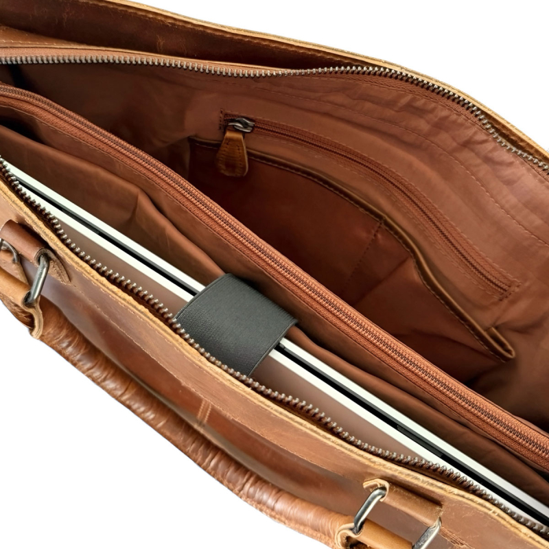 Pamela arbejdstaske i læder - cognac - UR 1215 Leather design - Freja skind