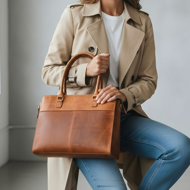 Dam pc-väska i cognac buffelläder - För 15,6" pc - Leather design