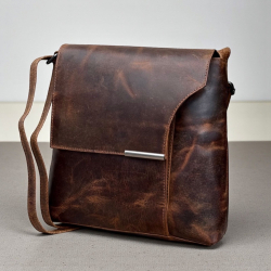 Luciana skuldertaske i patineret brun bøffellæder - Leather design - Freja skind