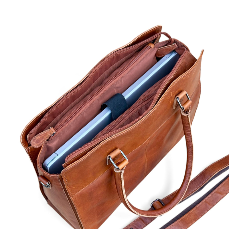 Dam pc-väska i cognac buffelläder - För 15,6" pc - Leather design
