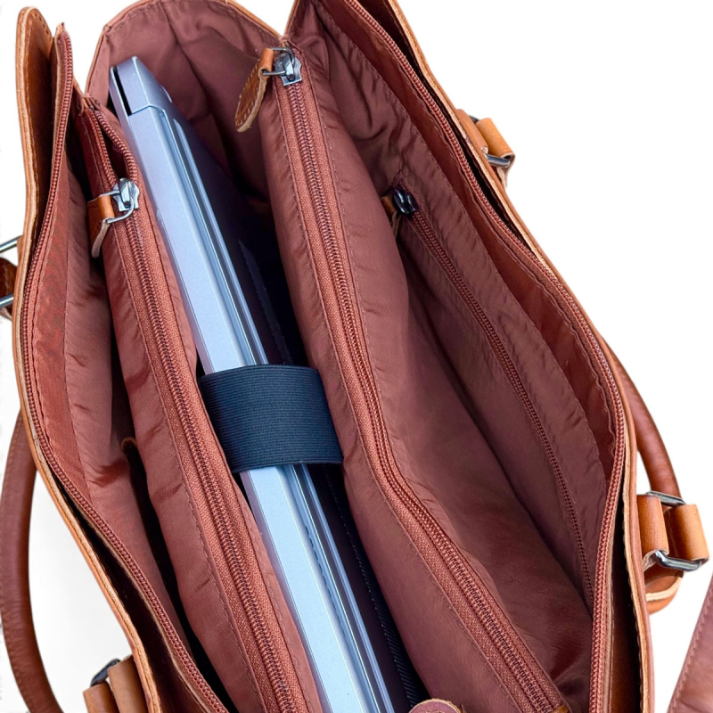 Lady pc taske - arbejdstaske - patineret cognac  - Leather design - Freja skind