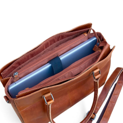 Lady pc taske - arbejdstaske - patineret cognac  - Leather design - Freja skind
