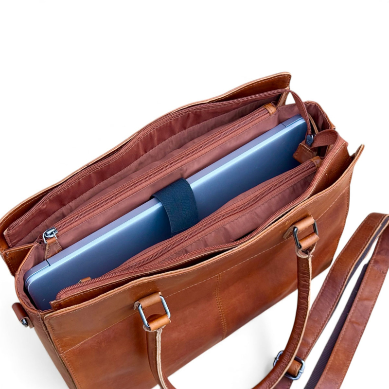 Lady pc taske - arbejdstaske - patineret cognac  - Leather design - Freja skind