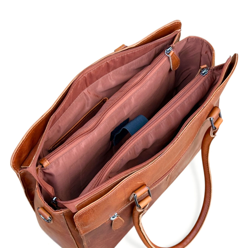 Lady pc taske - arbejdstaske - patineret cognac  - Leather design - Freja skind